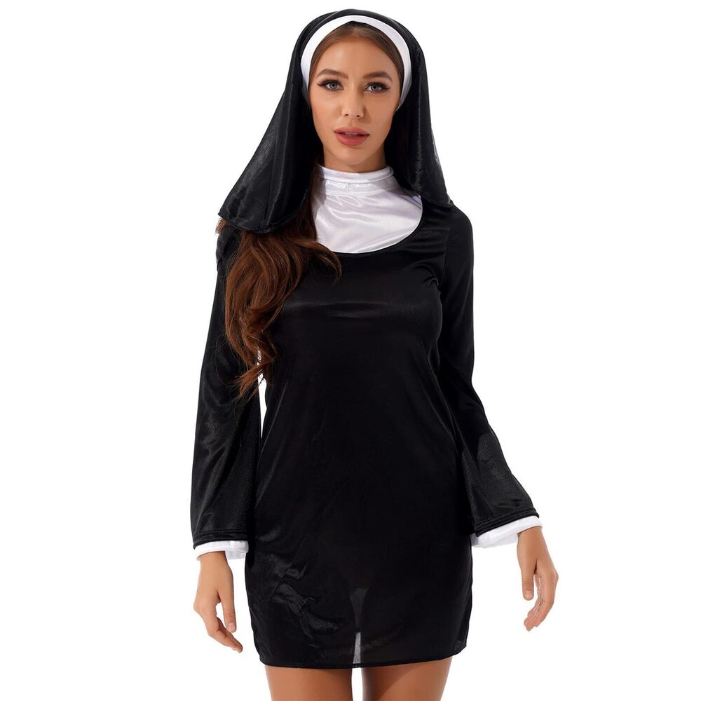 7679 Nun Costume Halloween Theme Party Cosplay Clothes Outfits Black